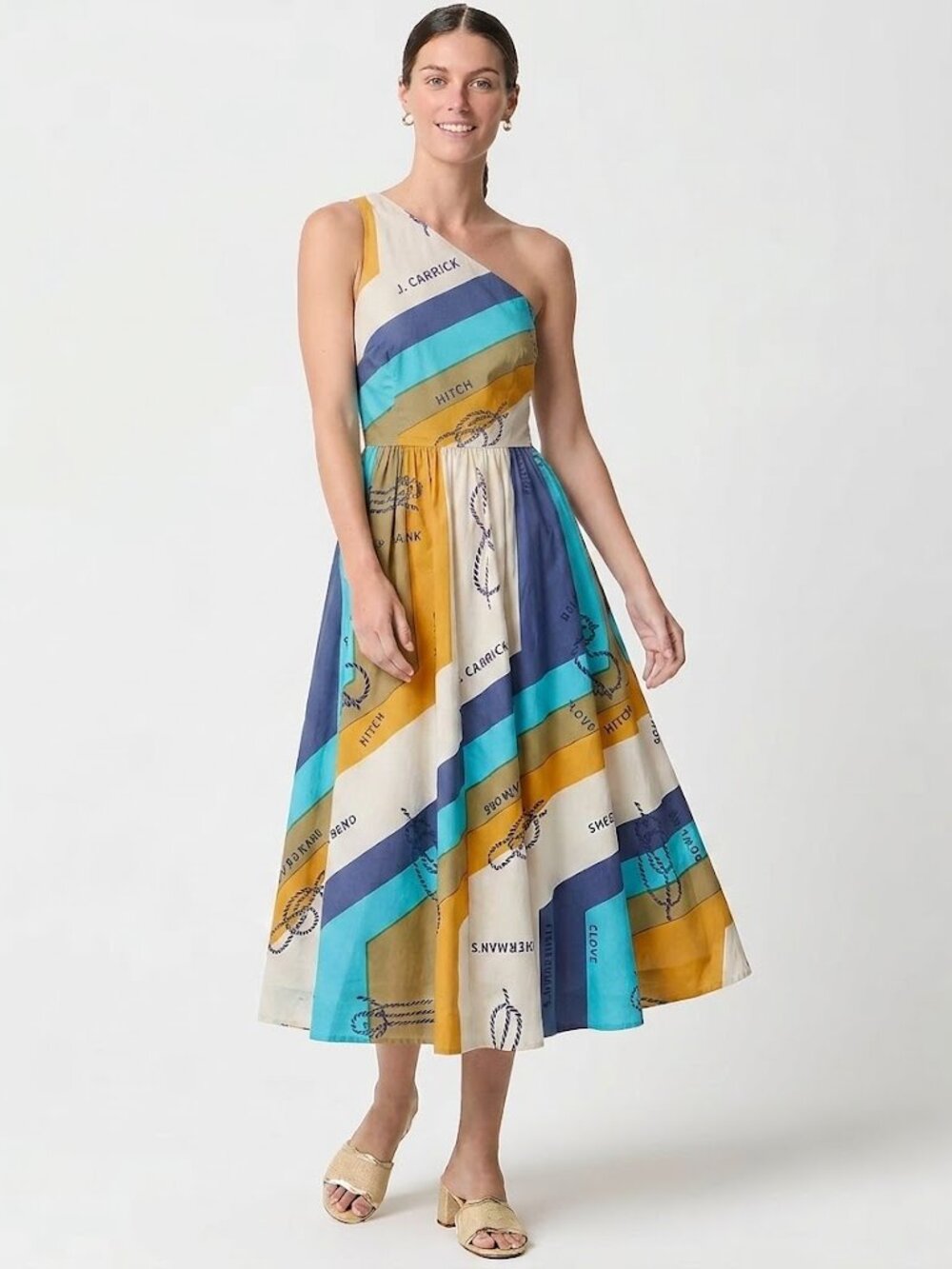 NWT J.Crew One-Shoulder Midi in Ratti® Sail Away Print Cotton Midi Dress 12